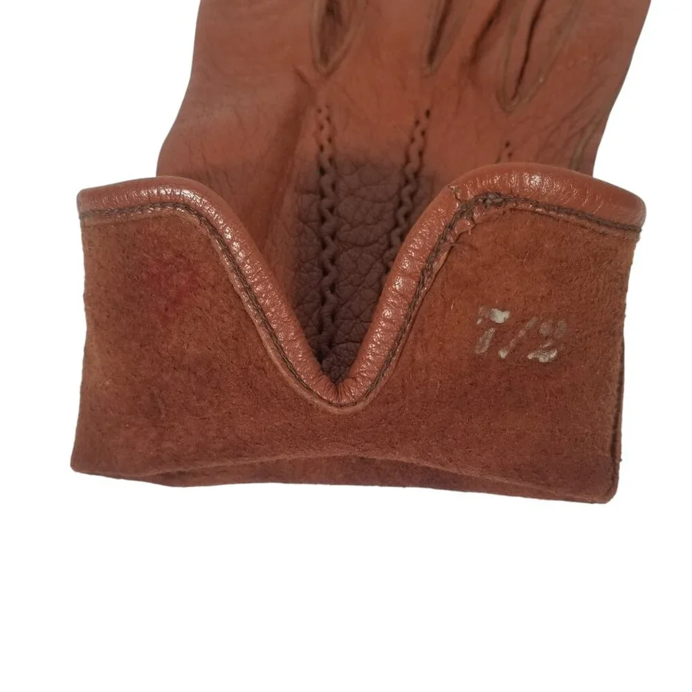 Vintage Leather Driving Gloves Soft Amber Kid Wrist Length Size 7